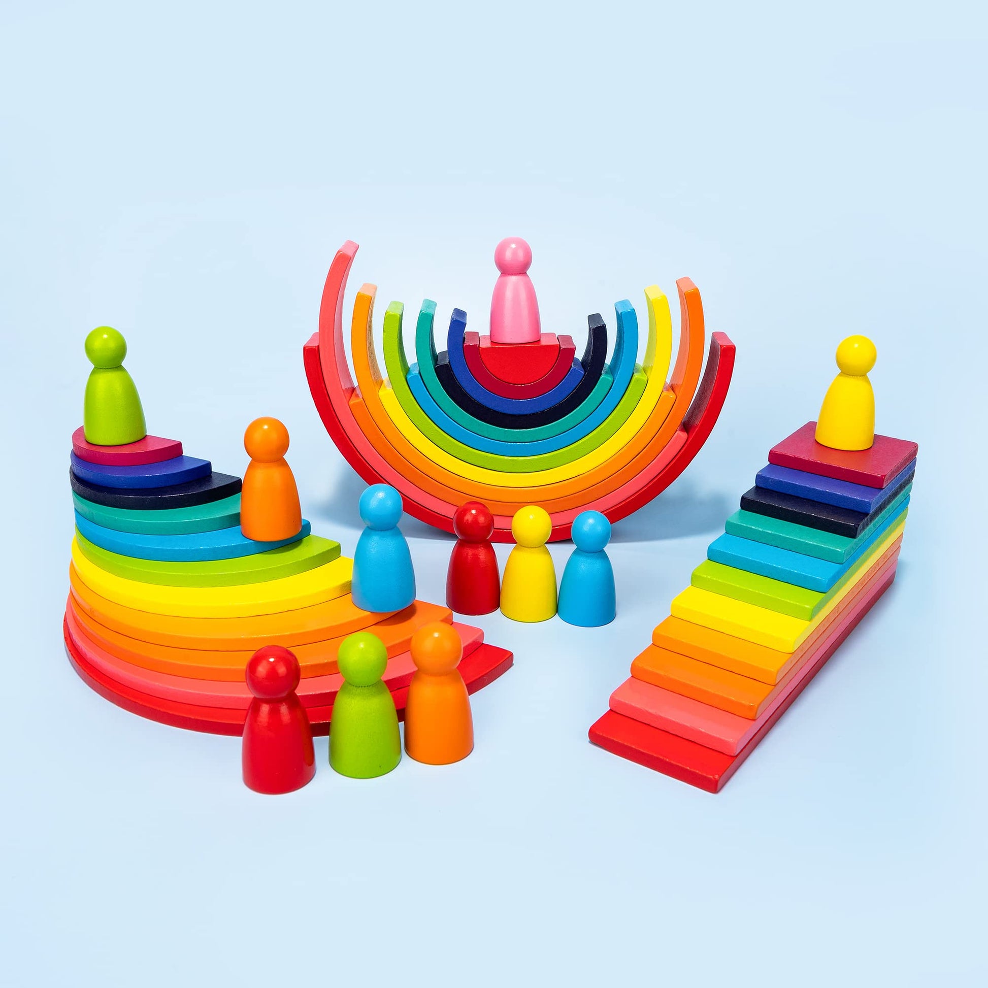 XJYQJD Wooden Rianbow Stacker Playset, 4-in-1 Rainbow Stacking Toys Building Blocks for Kids Ages 3 4 5 Preschool Montessori Toys Christmas Birthday Gifts for Toddlers Boys Girls 3-5 (45 Piec - WoodArtSupply