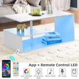 HOMMPA LED Coffee Tables for Living Room Modern White Coffee Table with S-Shaped 3 Tiers Open Storage Shelf High Gloss Center Sofa Tea Table with LED Lights for Home Office Furniture White 18" Tall HOMMPA