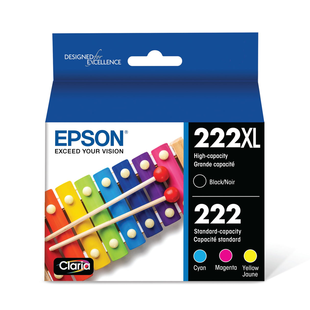 EPSON 222 Claria Ink High Capacity Black & Standard Color Cartridge Combo Pack (T222XL-BCS) Works with WorkForce WF-2960, Expression XP-5200, Black/Cyan/Magenta/Yellow Epson