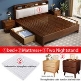 Solid Wood Farmhouse Bed Frame Set with Mattress and Nightstands, Walnut Finish BaFra