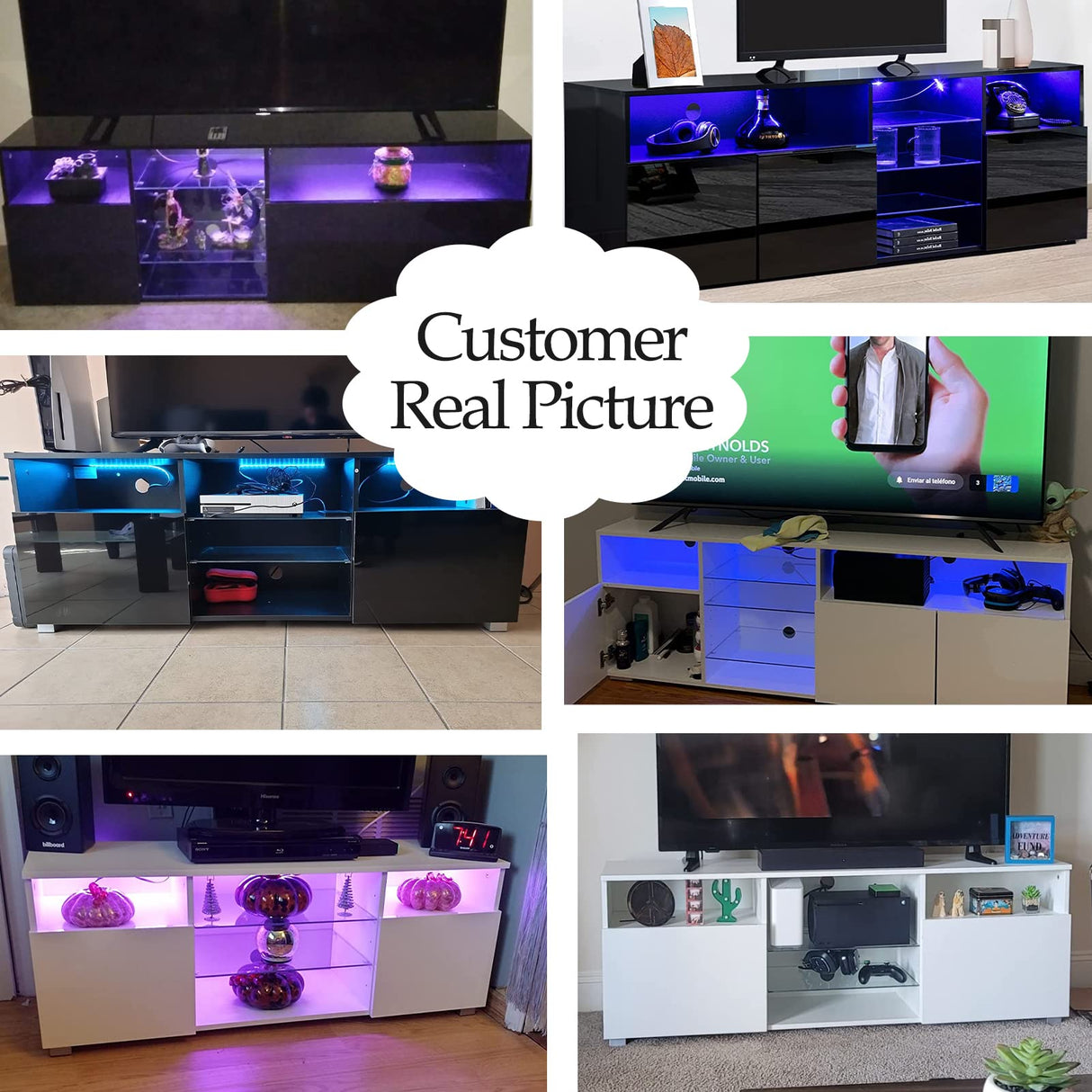 High Glossy LED Black TV Stand for 55/60/65 inch TV,Modern LED Entertainment Center with Adjustable Storage Shelves,Game Console Entertainment Center,TV Table Media Furniture (57inch, Black) Vinctik 6&Fox