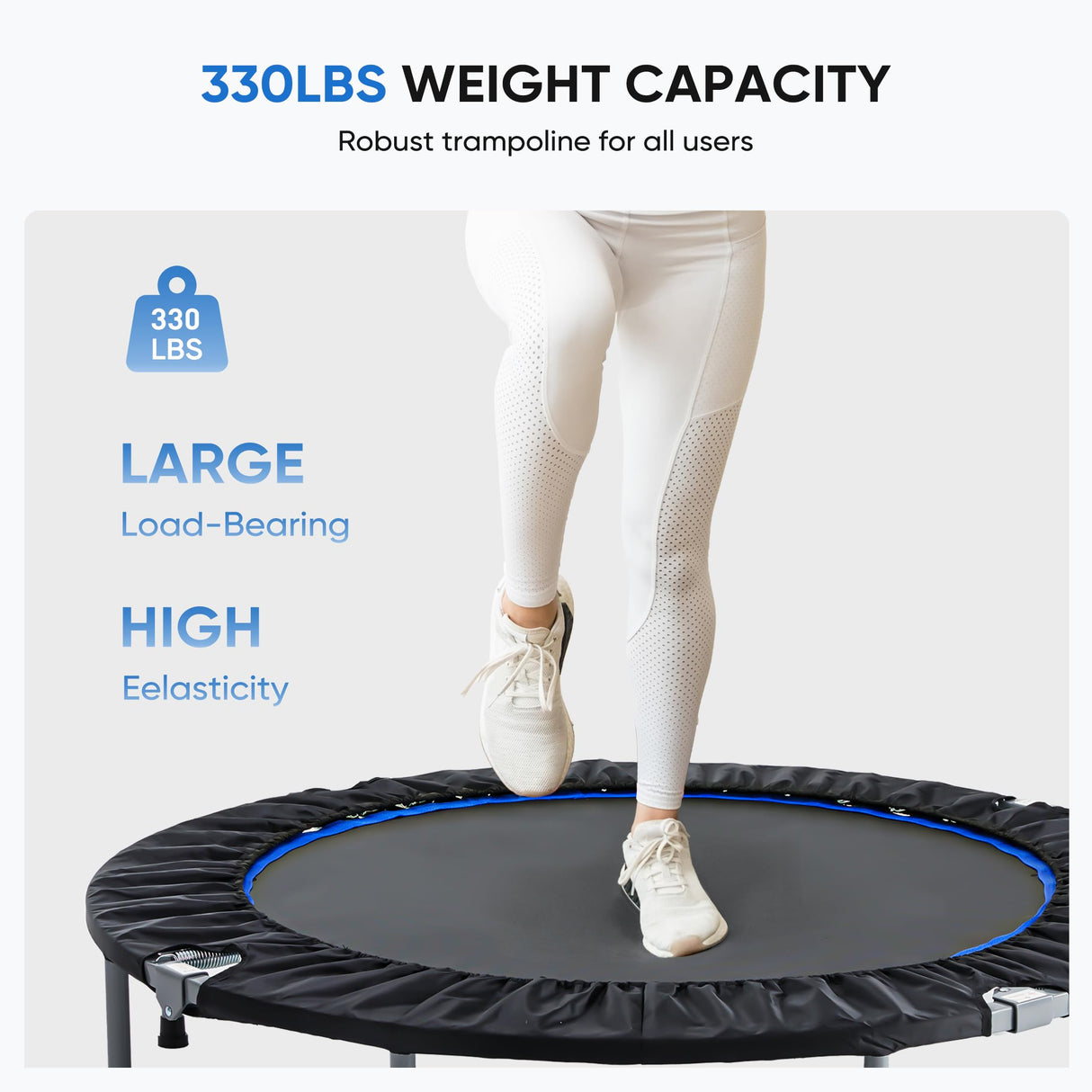 DUMOS 40" Rebounder Trampoline for Adults with Handle, Exercise Trampoline Foldable Indoor Mini Rebounders with Adjustable Bar for Workout Fitness Max Load 330lbs DUMOS