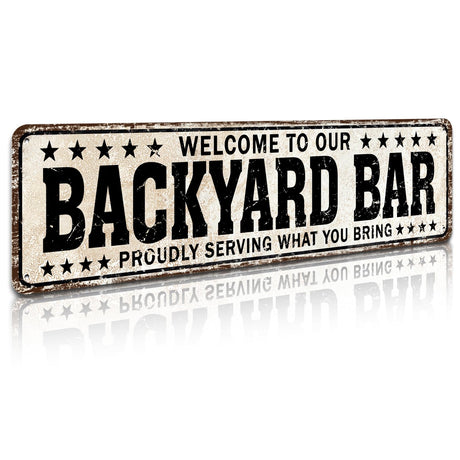 SOYAVE Funny Backyard Signs and Decor Outdoor Pool Decor, Outdoor Bar Signs Beer Sign Poop Deck Decor, Welcome to Our Backyard Bar Sign 4" by 16" SOYAVE