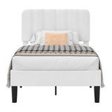 VECELO Twin Size Bed Frame with Upholstered Headboard, Velvet Platform Bedframe Mattress Foundation, Strong Wood Slat Support, No Box Spring Needed,White VECELO