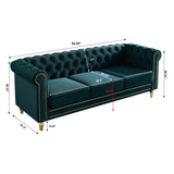 Homtique 84" Modern Green Velvet Chesterfield Sofa, 3-Seater, Button Tufted, Rolled Arms, Gold Legs Homtique