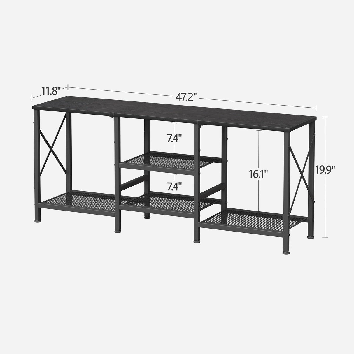 JARHETUN TV Stand for 55 Inch TV, Entertainment Center with 3-Tier Open Shelves, TV Console Table for Living Room, Bedroom, Black JARHETUN