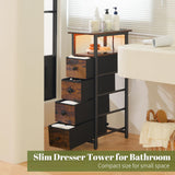 Yoobure Narrow Dresser for Bedroom, LED Slim Dresser with Charging Station, Small Dressers Chest of Drawers, Fabric Dresser Tall Skinny Cabinet Night Stand for Dorm, Small Spaces, Closet, Bathroom Yoobure