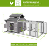 GUTINNEEN Chicken Coop Large Hen House for 8-10 Chickens Wooden Poultry Cage with Run and Nesting Box 115in GUTINNEEN