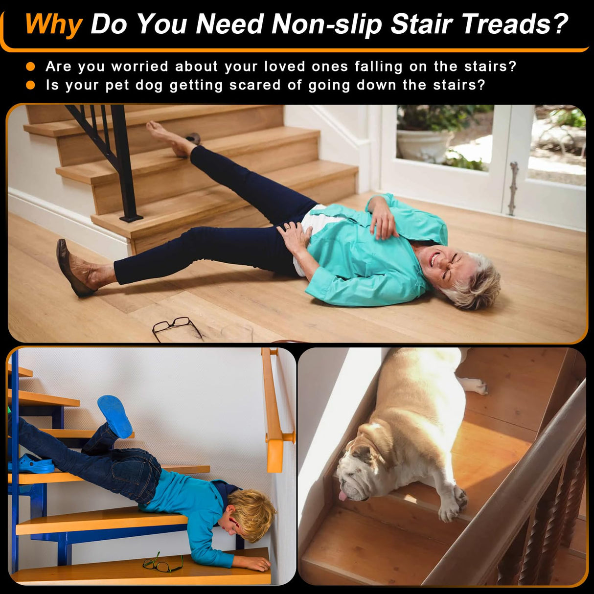 SMILOOL Clear Non Slip Stair Treads for Wooden Steps Indoor, 4" x 40" 5 Pack, Pre-Cut Anti Slip Stair Strips for Wood Stairs, Waterproof Grip Tape for Kids Elders and Pets, Transparent SMILOOL