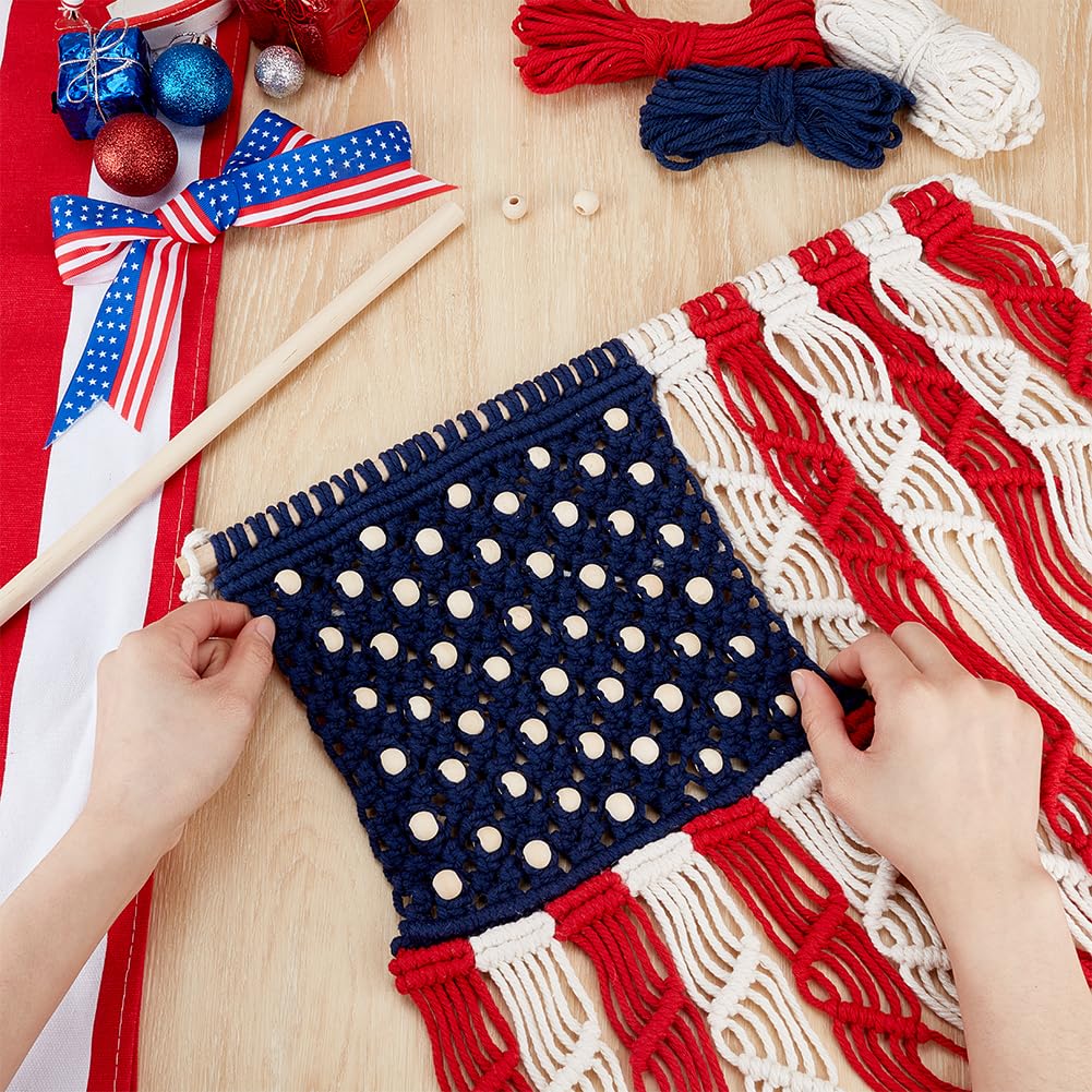 ORIGACH Macrame Independence Day Wall Hanging Kit American Flag Patriotic Decor Macrame Kit for Beginners Adults with Step by Step Tutorial Instruction Fourth of July Ornaments ORIGACH
