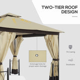 Outsunny 11' x 13' Patio Gazebo, Double Roof Outdoor Gazebo Canopy Shelter with Netting & Curtains, Steel Corner Columns for Garden, Lawn, Backyard and Deck, Beige Outsunny