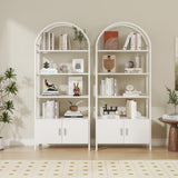 Saudism Arched Bookshelf with Doors, 71" Tall Industrial Bookcase with Sturdy Metal Frame, Freestanding Display Shelving Unit, White Geometric Book Shelf for Lving Room, Bedroom, Home Office Saudism
