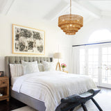 YOMECOO 19.7" Hand-Woven Rattan 6-Light Farmhouse Boho Bamboo Chandelier Light Fixture Retro Drum Wicker Golden Chandelier for Dining Room, Kitchen, E12 YOMECOO