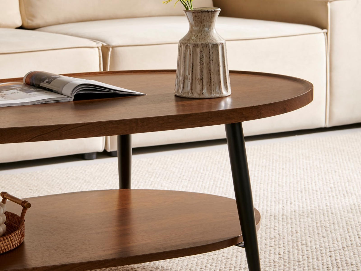 Saint Mossi Modern Coffee Table for Living Room, Mid-Century Oval Wood Coffee Table, Double Layer Center Table for Small Space, D47xW23.6xH15, Espresso SM Saint Mossi