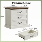 Huuger Nightstand with Charging Station, 3 Drawer Night Stand Set of 2, 22 Inch Wider Side Table with Storage, Farmhouse Nightstand with Vintage Handles, Thicken Base, for Bedroom, Distressed White Huuger