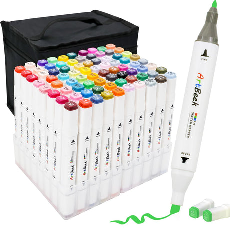 ArtBeek 80 Colors Alcohol Markers Set, Illustration Permanent markers, Dual Tip Art for Kids, Sketch Drawing ArtBeek