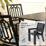 PHI VILLA 5-Piece Metal Patio Outdoor Table and Chairs Outdoor Dining Set - 37" Square Patio Table w/1.57" Umbrella Hole and 4 Backyard Garden Stackable Dining Chairs, Black PHI VILLA