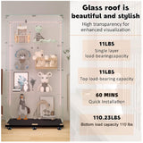 Glass Display Cabinet with 12 Color Lights and Lock 4-Tier 2-Door Curio Cabinets with Wheels Full Vision Showcase Tempered Glass Display Case for Living Room Bedroom Office, 65"*30.9"*13.6"Black Buzleer