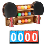 WAKUBON Ping Pong Paddle Holder Wall Mount Storage Rack - Table Tennis Racket Display Accessories Organizer - Holds 6 Paddles and 12 Balls - with Flip Scoreboard WAKUBON