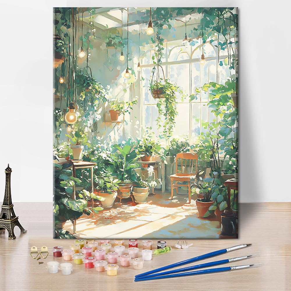 TUMOVO Paint by Numbers Kit for Adults Beginner Green Plants, Adult Paint by Number with Brushes Sunlight, DIY Acrylic Painting by Numbers for Gift Home Wall Decor 16"x20"(Frameless) TUMOVO