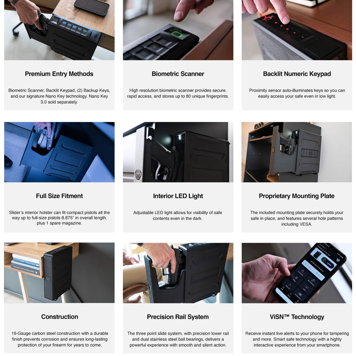 VAULTEK Slider Series Rugged Smart Handgun Safe Quick Auto-Open Sliding Door Pistol Safe with Rechargeable Li-ion Battery (Biometric + ViSN WiFi) VAULTEK