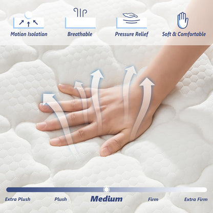 Queen Mattress,14 Inch Hybrid Mattress in a Box with Gel Memory Foam, Individually Wrapped Pocket Coils Spring, Pressure Relief & Edge Support, CertiPUR-US Certified,Medium Firm