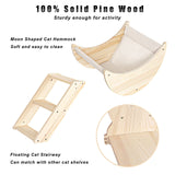 Cat Shelf for Wall Mount Hammock with Climbing Shelves and Perches Solid Wood Cat Steps for Climbing Sleeping Playing Lounging Perching Paw Clap