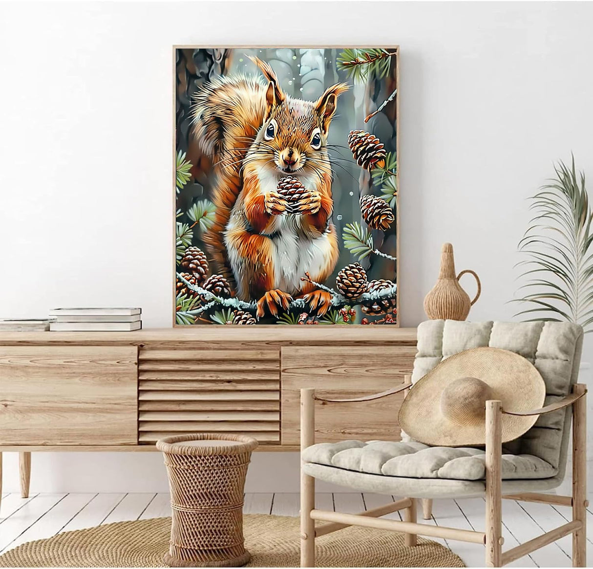 Squirrel Eating Pine Cone Paint by Number Kits 16 x 20 inch Canvas Autumn Decor DIY Painting for Adults Beginners Fall Decor Paint by Numbers With Brushes Acrylic Pigment for Home Decor(Without Frame) MSTINGSHUN