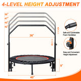 40"/48" Foldable Mini Trampoline for Adults 450/600 LB Rebounder Trampoline with Adjustable Foam Handle for Home Gym Small Exercise Trampoline for Indoor or Garden Workout TUYOHW