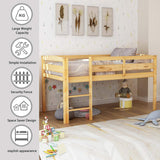 Harper & Bright Designs Twin Size Low Loft Bed with Ladder and Safety Guardrails in Natural Wood Harper & Bright Designs