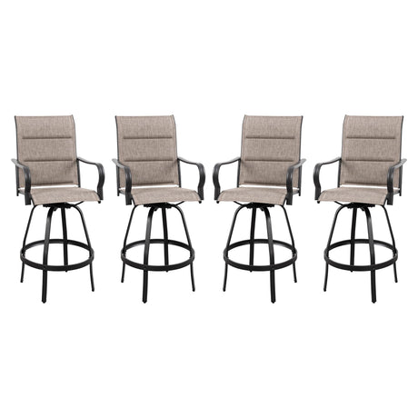 Vongrasig 4 Piece Outdoor Patio Swivel Bar Chairs, All Weather Padded Sling Textile High Top Bar Stools, Bistro Set for Backyard, Lawn Garden, Balcony, Gray Vongrasig