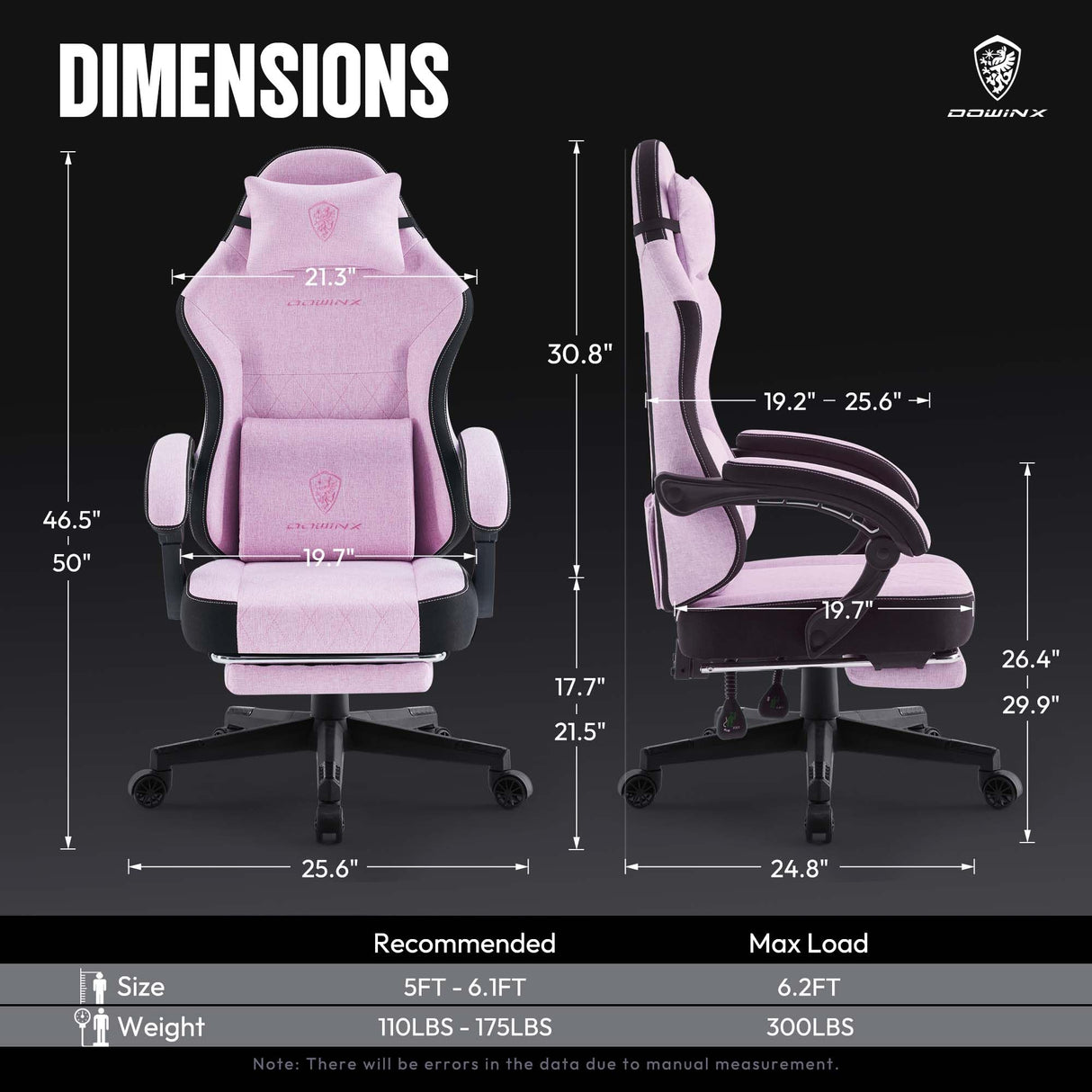 Dowinx Gaming Chair Fabric with Pocket Spring Cushion, High Back Ergonomic Computer Chair with Footrest for Adults, Massage Lumbar Support Swivel Game Chair for Office Gaming 300LBS, Pink Dowinx