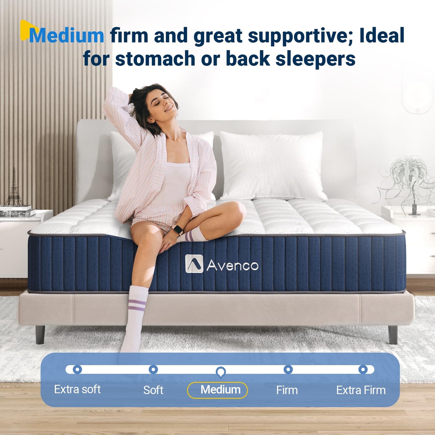 Avenco Queen Mattress, 12 Inch Hybrid Queen Size Mattress in a Box with Latex Memory Foam Medium Firm Queen Bed Mattress Motion Isolation, CertiPUR-US Certified