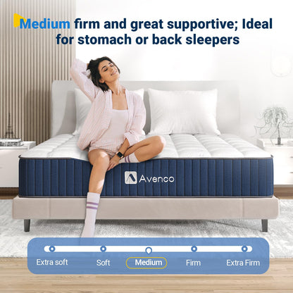 Avenco Queen Mattress, 12 Inch Hybrid Queen Size Mattress in a Box with Latex Memory Foam Medium Firm Queen Bed Mattress Motion Isolation, CertiPUR-US Certified