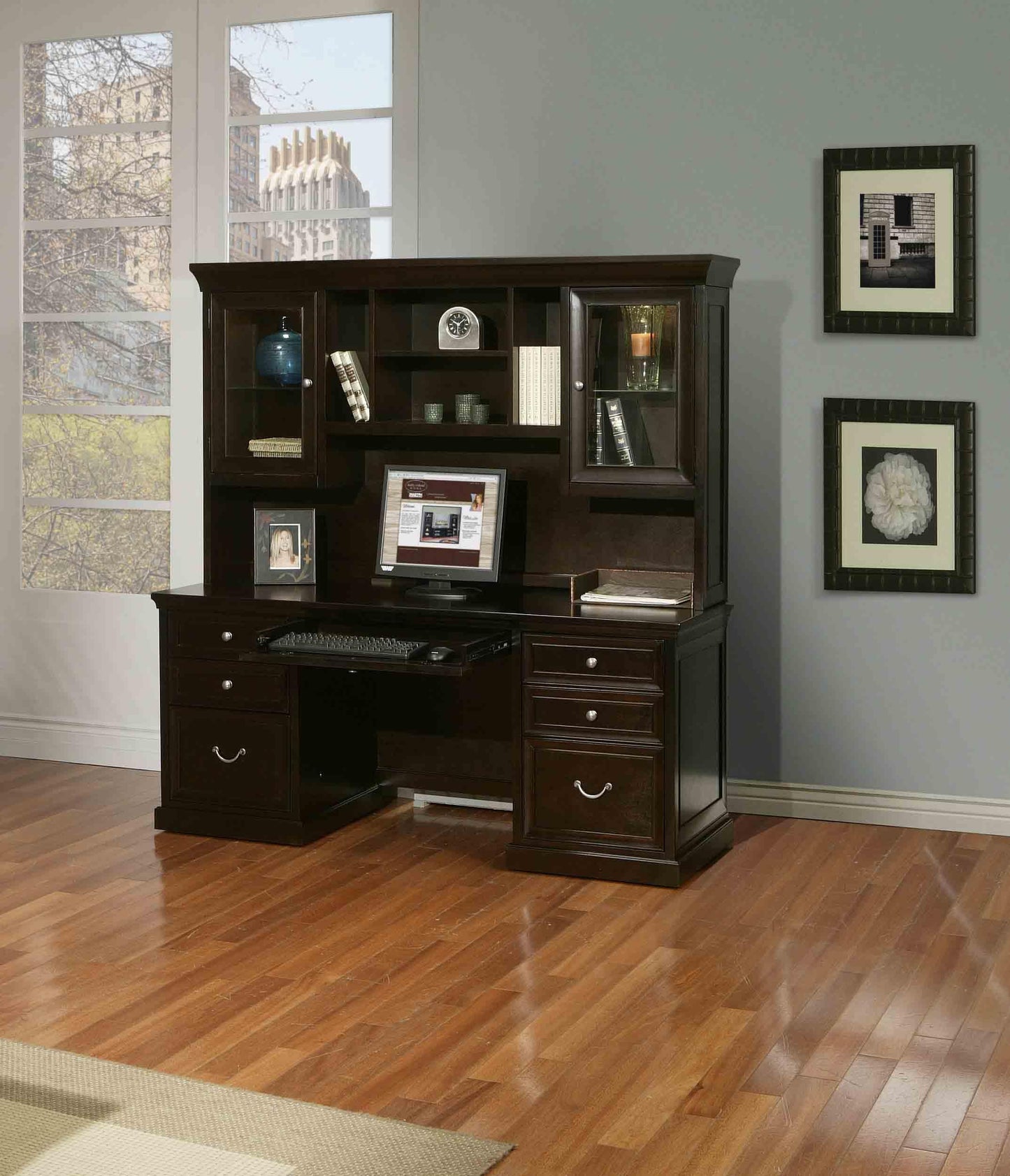 Martin Furniture Fulton Computer Credenza, Fully Assembled, Brown - WoodArtSupply