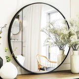Sunniry Round Mirror 28 inch, Round Black Mirror, Round Bathroom Mirror Metal Frame, Wall Mounted Circle Mirrors for Bathroom, Living room, Hallway, Farmhouse. Sunniry