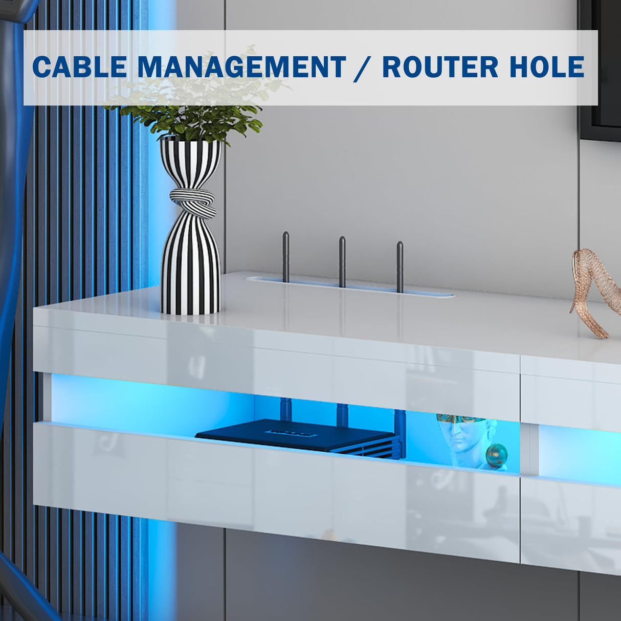 ANTISTA Floating TV Stand | 94.5'' Long Wall Mounted TV Shelf with Power Outlet, Modern Wooden Entertainment Center Media Console with Storage, High Gloss Large TV Cabinet, Up to 100 Inch TVS ANTISTA