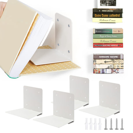 STO STO Floating Bookshelves for Wall, 4-Pack Invisible Wall-Mounted Bookshelves, Multifunctional Walls Shelves for Bedroom, Office and Library, White STO STO