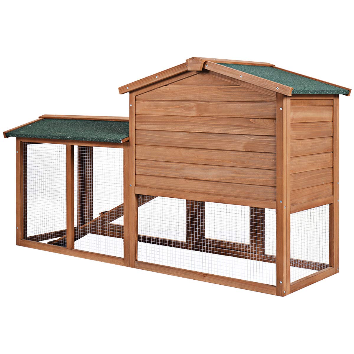 PETSJOY Rabbit Hutch, 58 Inches Outdoor Large Wooden Bunny Cage Chicken Coop with Ventilation Door, Removable Tray & Ramp PETSJOY