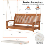Tangkula 2 Person Hanging Porch Swing, Outdoor Bench Swing with Hanging Ropes, High Back, Cozy Armrests, Heavy Duty 800Lbs Wooden Hanging Swing Chair with Cushion for Backyard, Deck, Garden Natural Tangkula