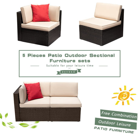 Devoko Patio Furniture Sofa Sets Outdoor All-Weather Sectional Corner Sofa and Armless Sofa (Beige, 2 PCS Patio Sofa Set) Devoko