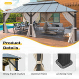YOLENY 12' X 20' Hardtop Gazebo, Aluminum Composite Ventilation Double Roof Permanent Outdoor Pavilion Pergola Party Tent for Patio, Lawn, Garden, Poolside, Curtains and Netting Included YOLENY