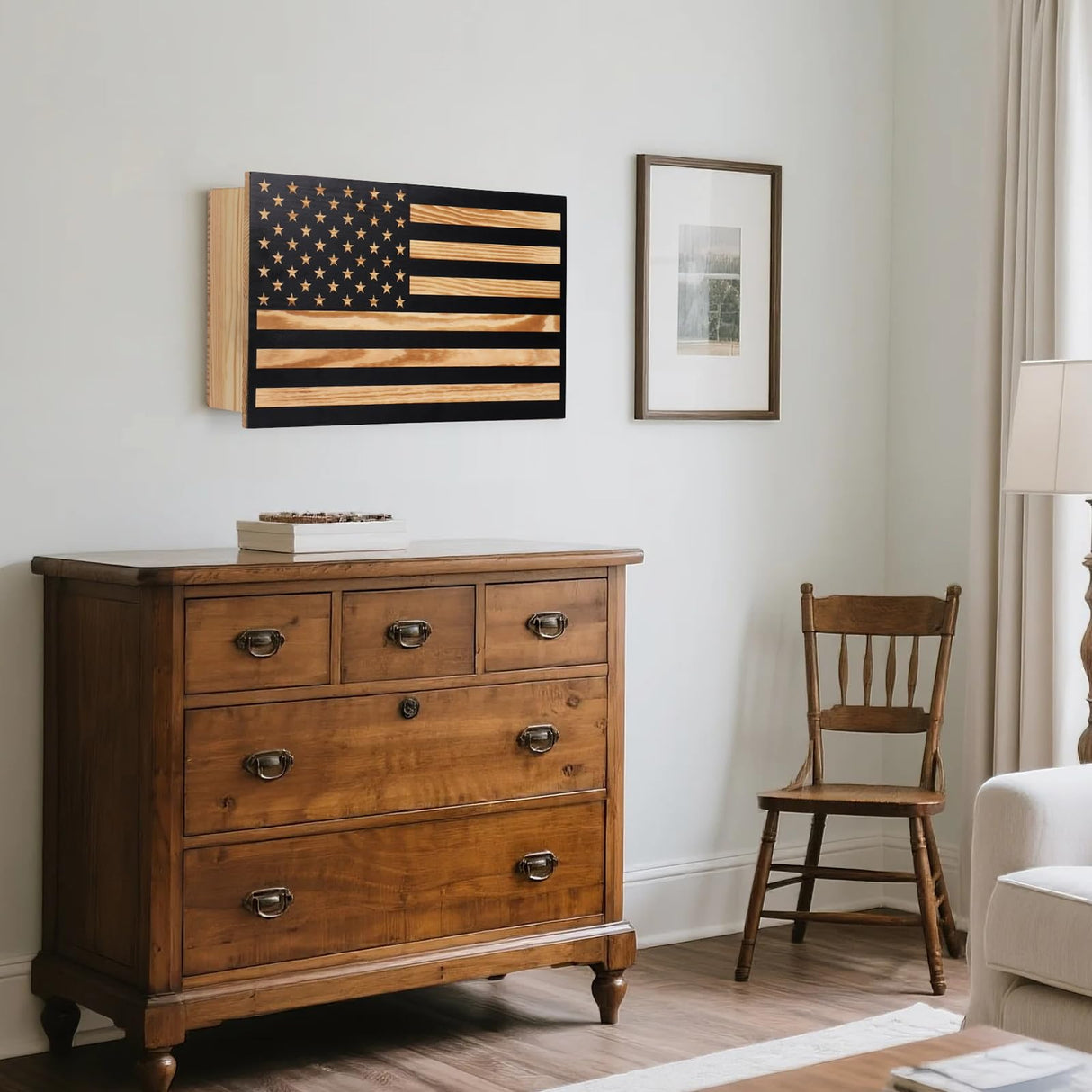 Hidden Gun Storage American Flag - Concealment Gun Safes for Valuables, Guns, Jewelry, Cash/Solid Wood Construction（Lockable） Homvle