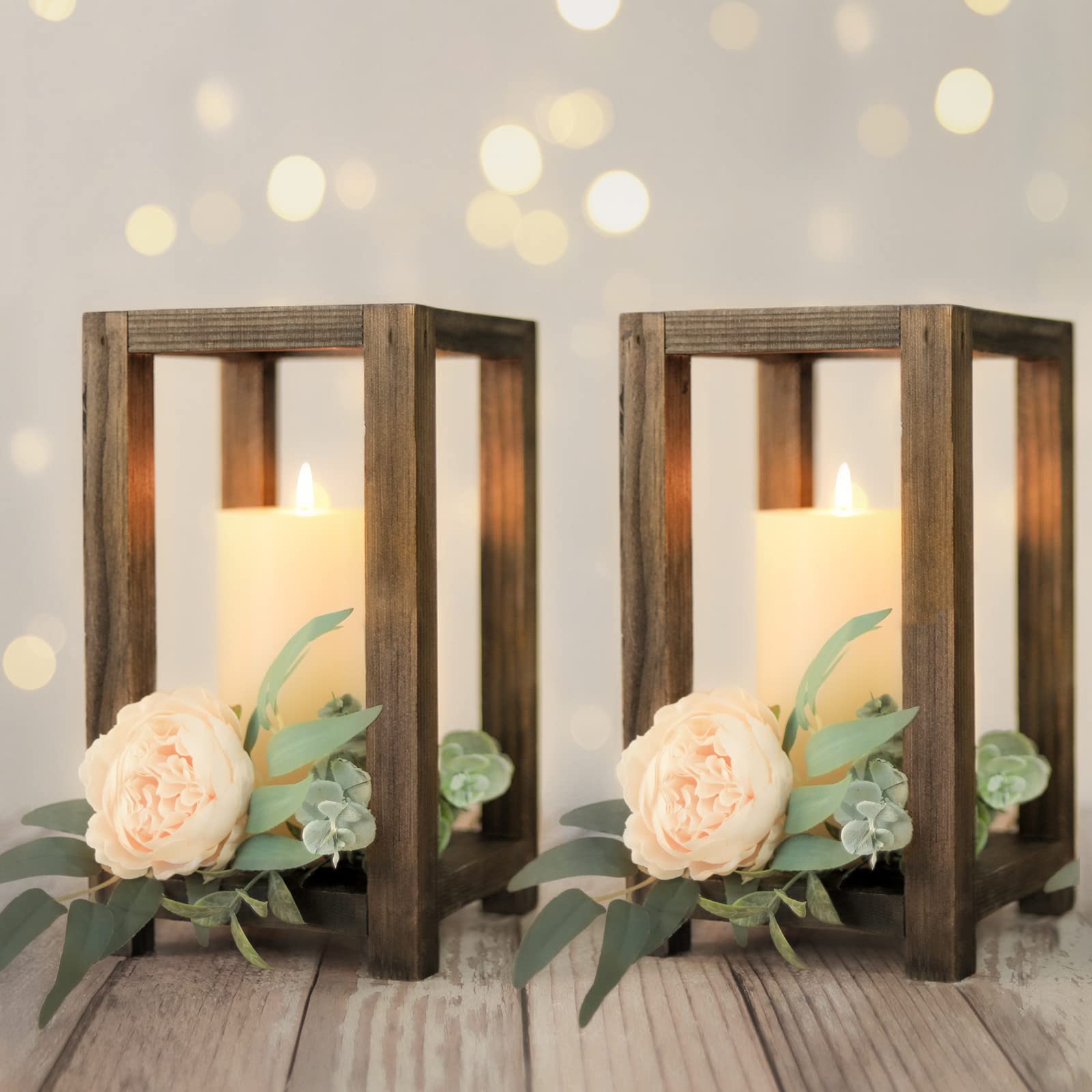 Wedding Lantern Centerpiece, Set of 2 Rustic Wedding Table Decoration, Farmhouse Decor, Wooden Candle Holder, Country Barn Wedding Gift （No assembly required） - WoodArtSupply