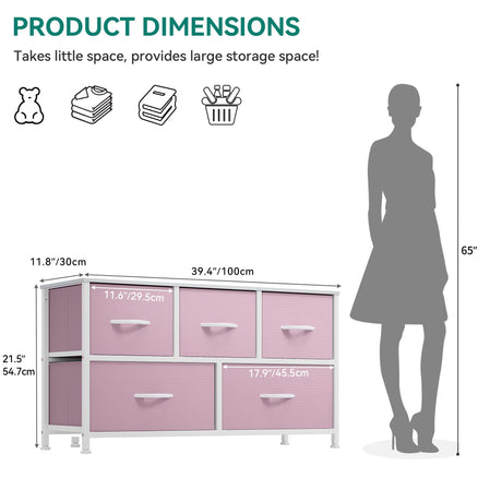 YITAHOME Wide Storage Tower with 5 Drawers - Fabric Dresser, Organizer Unit for Bedroom, Living Room, Closets YITAHOME