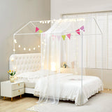 Mengersi House Bed Canopy Bed Curtains with Lights,Montessori Floor Bed Canopy for Girls Boys,Four Poster Bed Curtains House Bed Decoration (Twin/Twin XL, White) Mengersi