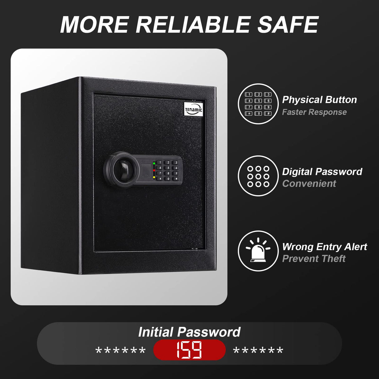 Tenamic Fireproof Waterproof Home Safe 2.0 Cuft - Keypad Large Lock Box Cabinet, Solid Alloy Steel for Office, Hotel - Black Tenamic