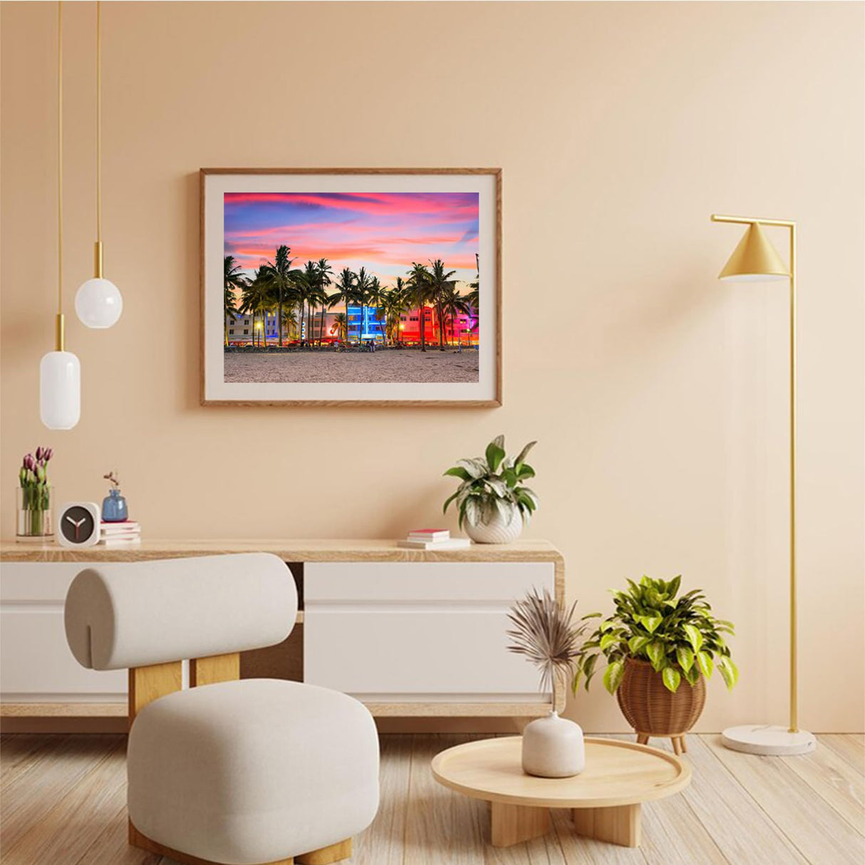 HMDIIMGE Diamond Painting Adult Painting Kits Miami Beach Florida Skyline Tree Travel Home Bedroom Living Room Art Wall Decoration 12x16 Inch HMDIIMGE
