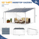 MEISSALIVVE 12' x 14' Gazebo, Wall Mounted Gazebo, Lean to Metal Awnings Gazebos, Gazebo Pergola with Sloped Roof, Outdoor Patio Gazebo Awning for Backyard, Deck, White MEISSALIVVE