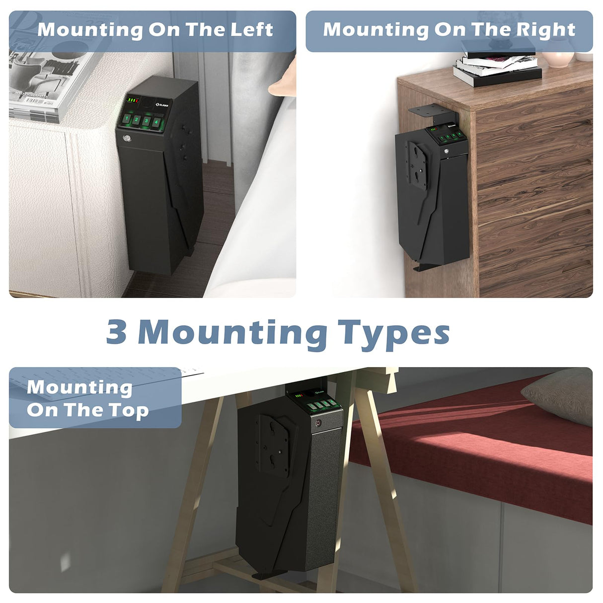 Z ZLJUAN Mounted Gun Safe for Pistols,Quick-Access Handgun Safe for Nightstand Bedside Desk Bed Gun Safes,Pistol Safe with Keypad Lock,Key (Drop Down Safe(Keypad)) Z ZLJUAN